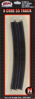 Atlas Code 55 Track 18-3/4 Radius Full Curve pkg(6) N Scale Nickel Silver Model Train Track #2024