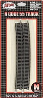 Atlas Code 55 Track 30.6'' Radius Curve pkg(6) N Scale Nickel Silver Model Train Track #2030 Atlas Code 55 Track 30.6'' Radius Curve pkg(6) N Scale Nickel Silver Model Train Track #2030