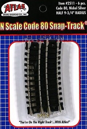 Atlas Code 80 1/2 9-3/4 Radius (6) N Scale Nickel Silver Model Train Track #2511