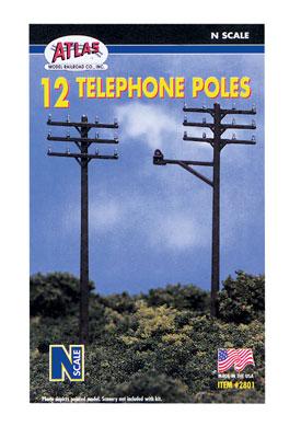 Atlas Telephone Poles (12) N Scale Model Railroad Trackside Accessory #2801