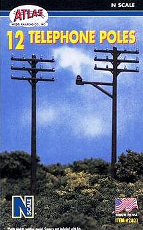 Atlas Telephone Poles (12) N Scale Model Railroad Trackside Accessory #2801