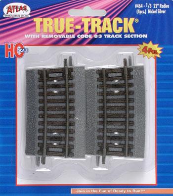 4 Pack Atlas #835 1/3 Sections of 18" Radius Curve Track HO Scale Code 100 