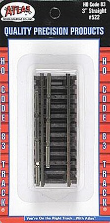 Atlas Code 83 3 Straight N/S Track HO Scale Nickel Silver Model Train Track #522