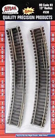 Atlas Code 83 Curved Sections - 15 Radius pkg(6) HO Scale Nickel Silver Model Train Track #530