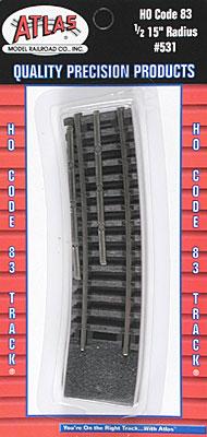 Atlas Code 83 Snap Track - Curved Sections 15 Radius HO Scale Nickel Silver Model Train Track #531