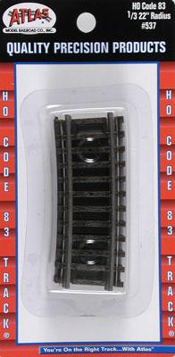 Atlas Code 83 Snap Track 1/3 Section - 22 Radius HO Scale Nickel Silver Model Train Track #537