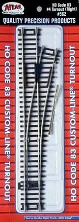 Atlas Code 83 #4 Turnout Right HO Scale Nickel Silver Model Train Track #562