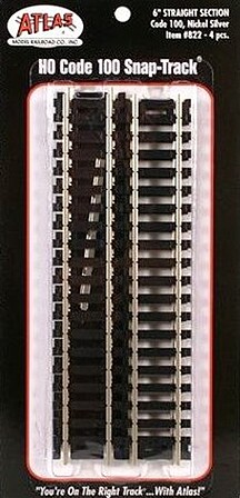 Atlas Straight Snap-Track(R) 6 Black Ties pkg(4) HO Scale Nickel Silver Model Train Track #822