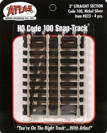 Atlas Code 100 3 Straight Snap Track (4pc/cd) HO Scale Nickel Silver Model Train Track #823