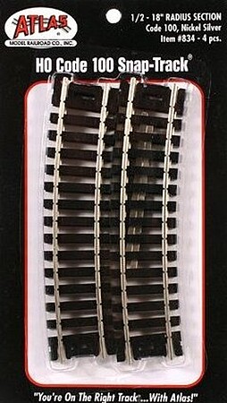 Atlas Code 100 1/2 18 Radius N/S (4) HO Scale Nickel Silver Model Train Track #834