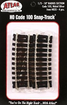 Atlas Code 100 1/3 18 Radius Black N/S (4) HO Scale Nickel Silver Model Train Track #835