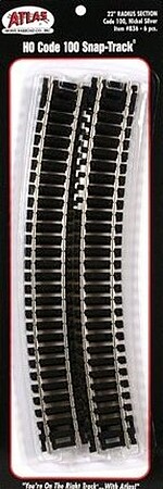 Atlas Code 100 22 Radius N/S (6) HO Scale Nickel Silver Model Train Track #836