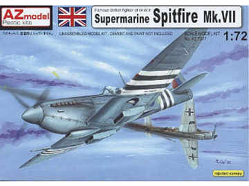 AZ Supermarine Spitfire Mk VII RAF Fighter Plastic Model Airplane Kit 1/72 Scale #7377