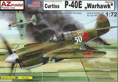 AZ Curtiss P40E Warhawk Fighter Plastic Model Airplane Kit 1/72 Scale #7400