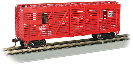 Bachmann 40 Animated Stock Car C,B&Q #52025 with Cattle HO Scale Model Train Freight Car #19710