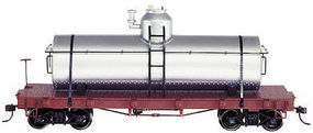 Bachmann Tank Car w/Flat Frame Painted, Unlettered (Silver) O Scale Model Train Freight Car #27198 Bachmann Tank Car w/Flat Frame Painted, Unlettered (Silver) O Scale Model Train Freight Car #27198
