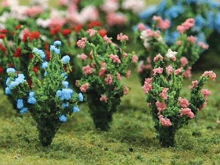 Bachmann 8 pink and blue Flower Bushes 1 inch tall Model Railroad Scenery #32512