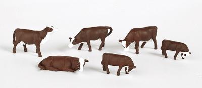 6 -- Cows & Calves brown, white Model Power #5742 Animals pkg 