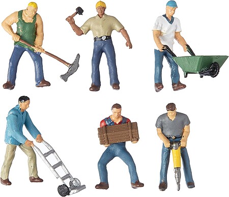 Bachmann Construction Workers (6) HO Scale Model Railroad Figure #33105