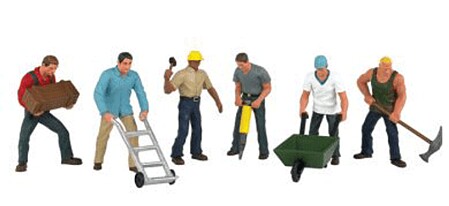 Bachmann Construction Workers (6) O Scale Model Railroad Figure #33155