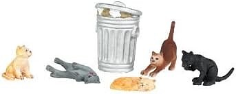 Bachmann Cats w/Garbage Can (6) O Scale Model Railroad Figure #33157