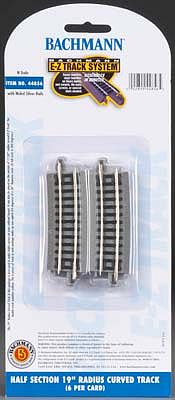 N Scale 44856 Bachmann Industries E-Z Track Half Section 19 Radius Curved Track 6/card