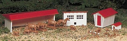 Bachmann Farm Buildings w/Animals Snap Kit HO Scale Model Railroad Building #45152