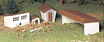 Bachmann Farm Out-Buildings w/Animals Snap Kit (3) O Scale Model Railroad Building #45604