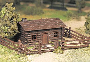 Bachmann Log Cabin w/Fence Snap Kit O Scale Model Railroad Building #45982
