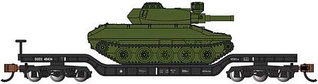 Bachmann 52 center depressed black Flatcar Green Sheridan Tank N Scale Model Train Freight Car #71386