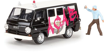 Berkina 1964 Dodge A 100 Passenger Van w/Figure - Assembled Police (black, white, pink graffiti)