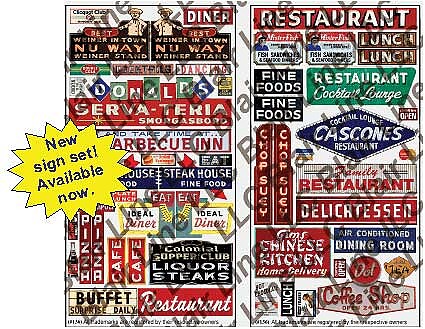 Blair-Line Restaurant & Cafe Signs (2) HO Scale Model Railroad Building Signs #136