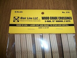 Blair-Line 3-rail 2-lane curved Wood Grade Crossing (2) O Scale Model Train Track Accessory #216