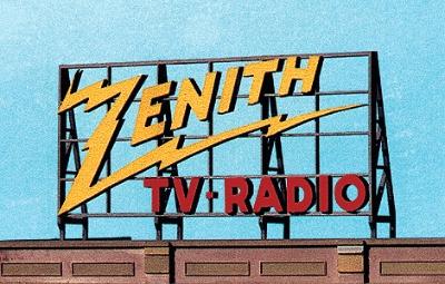 Blair-Line Zenith TV - Radio rooftop sign (HO, S & O) Scale Model Railroad Building Accessory #2527