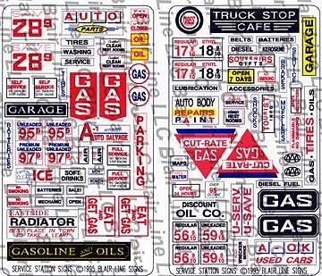 Blair-Line-Signs Gas/Service Station Signs HO Scale Model Railroad Building Accessory #153