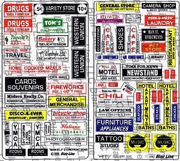 Blair-Line-Signs Main Street II Storefront Signs HO Scale Model Railroad Building Accessory #154