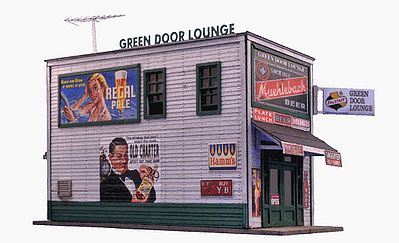 Blair-Line-Signs 2-Story Green Door Lounge Kit HO Scale Model Railroad Building #2008