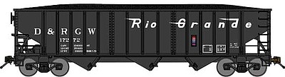 Bluford 70-Ton 3-Bay 14-Panel Hopper w/Load 3-Pack - Ready to Run Denver & Rio Grande Western (Post 1974, black, Flying Grande) - N-Scale