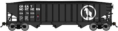 Bluford 70-Ton 3-Bay 14-Panel Hopper w/Load 2-Pack - Ready to Run Great Northern (black, white, Large Rocky Silhouette) - N-Scale