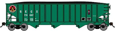 Bluford 70-Ton 3-Bay 14-Panel Hopper w/Load 3-Pack - Ready to Run South East Coal Co. (Post-1974, green, red, yellow) - N-Scale