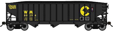 Bluford 70-Ton 3-Bay 14-Panel Hopper w/Load 3-Pack - Ready to Run Chessie System WM (black, yellow) - N-Scale