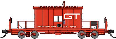 Bluford Steel Transfer Caboose w/Short Roof - Ready to Run Grand Trunk Western 75059 (red, Make Safety First Slogan)