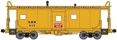 Bluford International Car Bay Window Caboose Phase 2 - Ready to Run Green Bay & Western 615 (yellow, red) - N-Scale