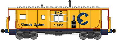 Bluford International Car Bay Window Caboose Phase 4 - Ready to Run Chessie B&O C3837 (yellow, blue, orange) - N-Scale