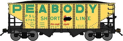 Bluford USRA 306 2-Bay Hopper with Load - Ready to Run Peabody Short Line (yellow, green, black, Billboard Lettering) - N-Scale