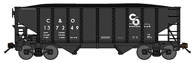 Bluford 8-Panel 2-Bay Open Hopper w/Load 3-Pack - Ready to Run Chesapeake & Ohio (black, Progress Logo) - N-Scale