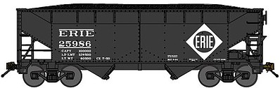 Bluford 2-Bay Offset-Side Hopper w/Load 3-Pack - Ready to Run Erie (black, Large Diamond Logo) - N-Scale
