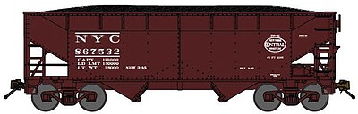 Bluford 2-Bay Offset-Side Hopper w/Load - Ready to Run New York Central (Boxcar Red, System Logo) - N-Scale
