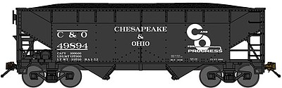 Bluford 2-Bay Offset-Side Hopper w/Load - Ready to Run Chesapeake & Ohio (Post-1948, black, Progress Logo, Spelled-Out Roadname) - N-Scale