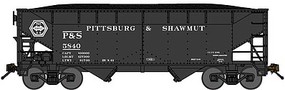 Bluford 2-Bay Offset-Side Hopper w/Load Ready to Run Pittsburg & Shawmut (1960 Scheme, black) N-Scale Bluford 2-Bay Offset-Side Hopper w/Load Ready to Run Pittsburg & Shawmut (1960 Scheme, black) N-Scale